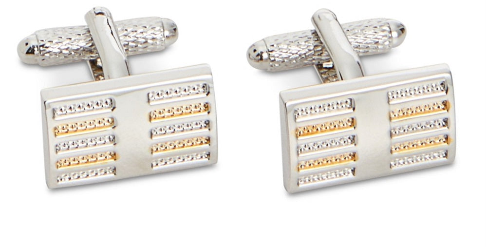Perry Ellis Men's Golden Beam Rectangle Shape Cufflinks Silver Size Regular