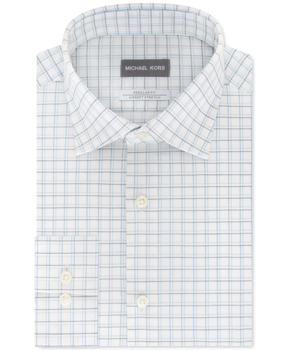 Michael Kors Men's Classic/Regular-Fit Non-Iron Airsoft Performance Stretch Check Dress Shirt Blue Size 32-33