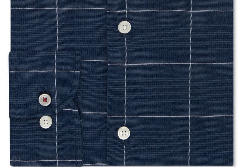 Tommy Hilfiger Men's Slim-Fit Non-Iron Thflex Stretch Windowpane Check Dress Shirt Bright Blue Size 34-35