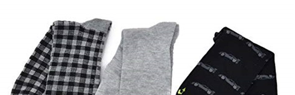 Perry Ellis Men's 3 Value Pack Printed Checks Cars Dress Socks Black Size 7-12