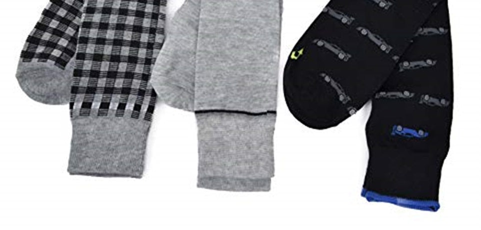 Perry Ellis Men's 3 Value Pack Printed Checks Cars Dress Socks Black Size 7-12