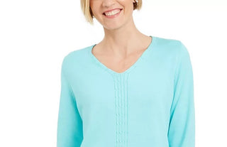 Karen Scott Women's Cotton Cable-Knit Sweater Blue Size S