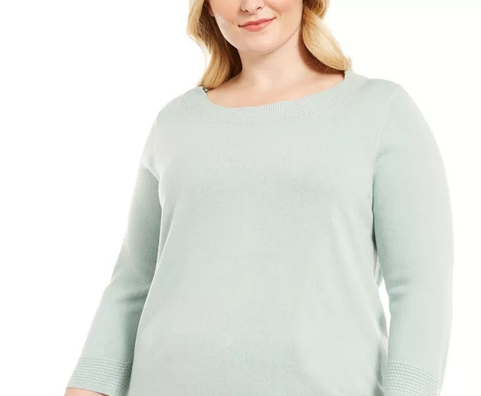Karen Scott Women's Plus Size Ballet Neckline Sweater Lt/Pasblue Size 1X