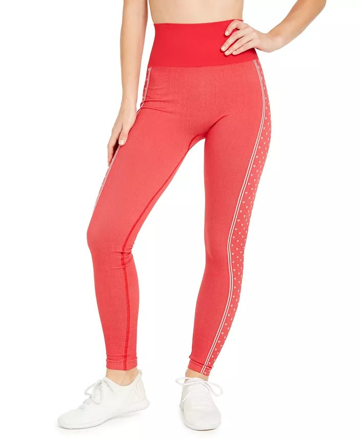 Ideology Women's Heart-Print High-Waist Leggings Pink Size Small