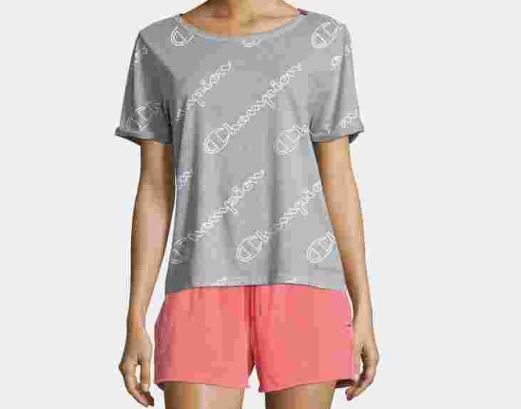 Champion Women's Cotton Logo Print T-Shirt Gray Size Medium