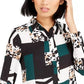 Bar III Womens Printed Button-Up Blouse Green Size XXX-Small