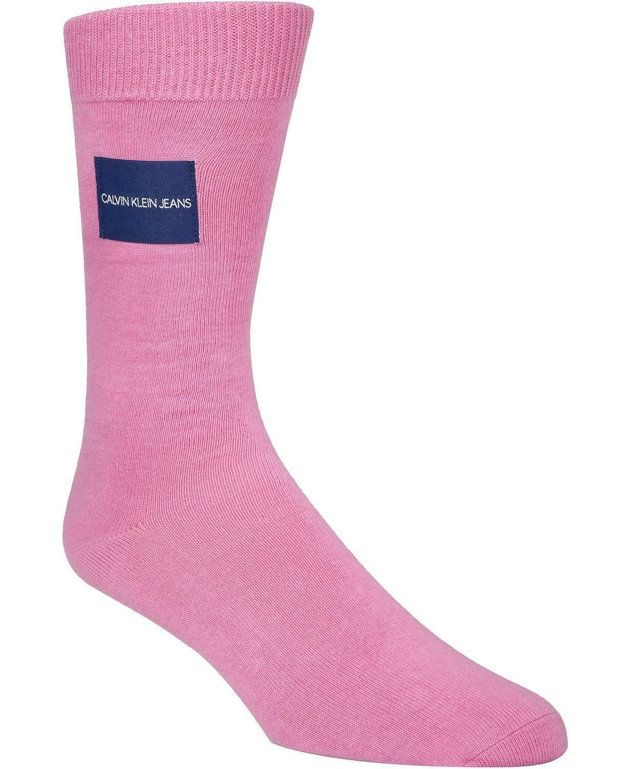 Calvin Klein Jeans Men's Logo-Patch Crew Socks Pink Size 7-12