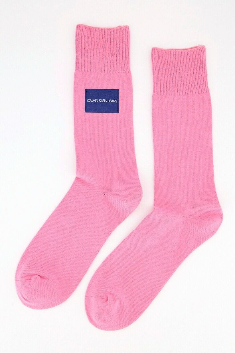 Calvin Klein Jeans Men's Logo-Patch Crew Socks Pink Size 7-12
