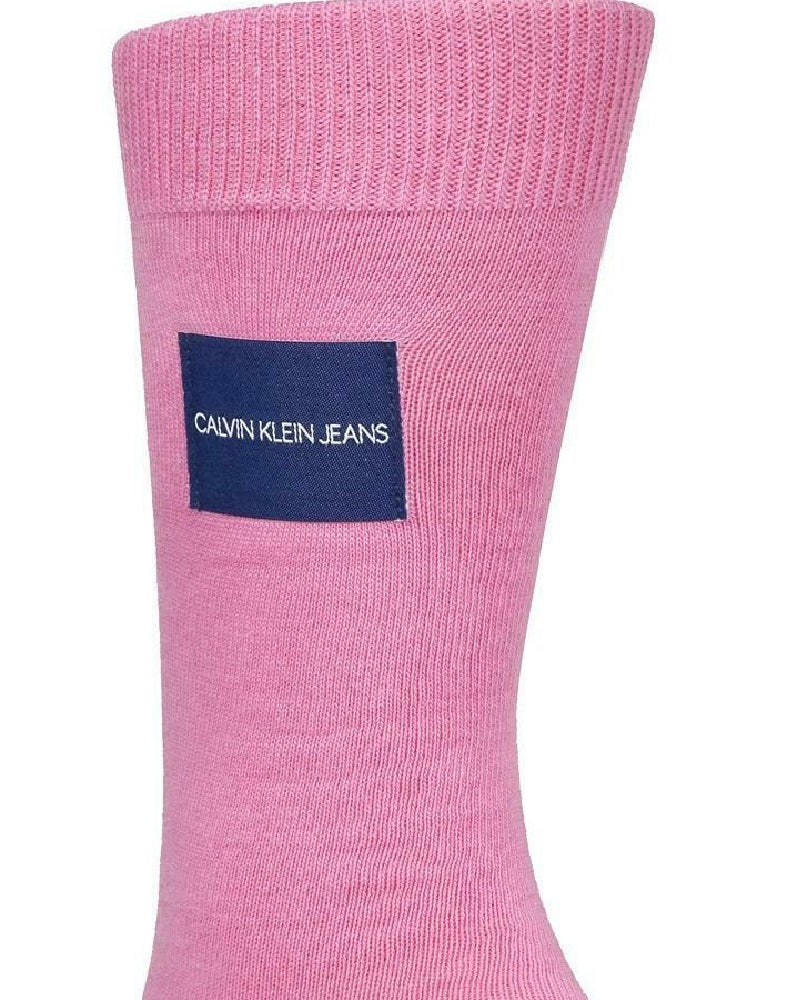 Calvin Klein Jeans Men's Logo-Patch Crew Socks Pink Size 7-12