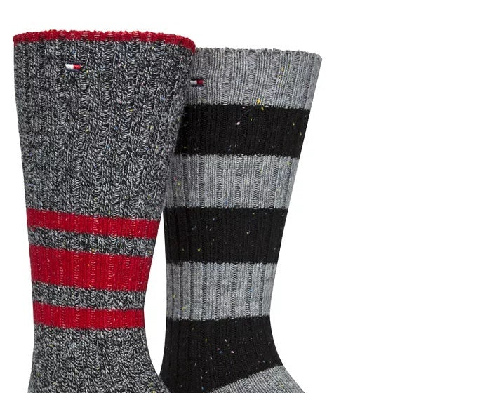 Tommy Hilfiger Men's 2 Pk Striped Boot Socks Gray Size 7-12