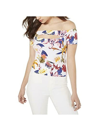 Guess Women's Off-The-Shoulder Floral-Print Top White Size X-Small
