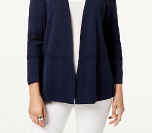 Charter Club Women's Petite Textured Cardigan Sweater Blue Size L