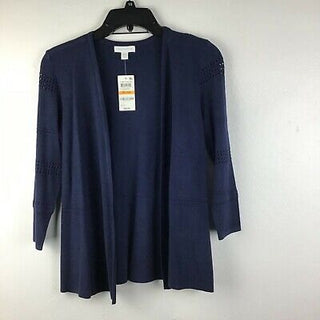 Charter Club Women's Petite Textured Cardigan Sweater Blue Size L