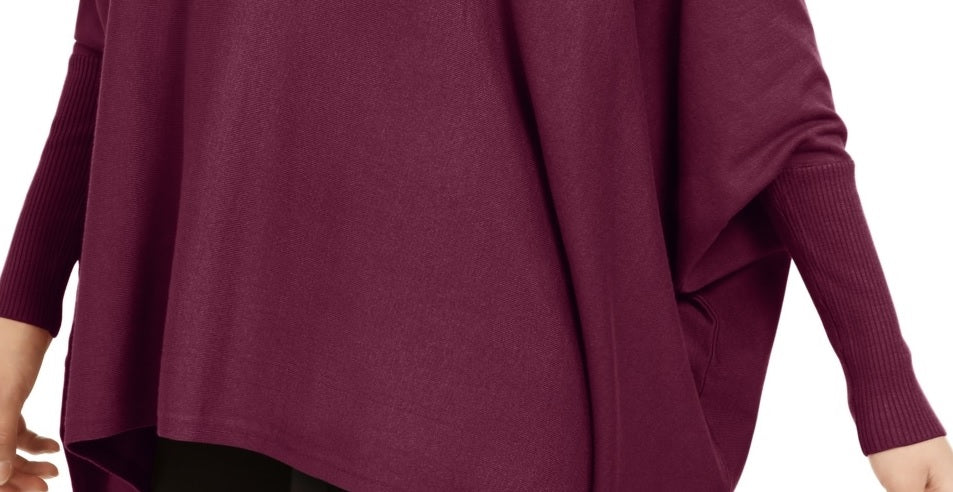 Alfani Women's Petite Turtleneck Poncho Sweater Red Size Medium