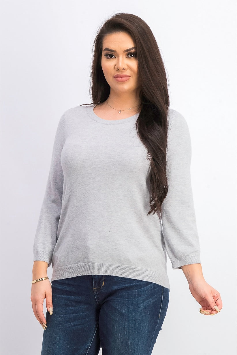 Maison Jules Women's Crewneck 3/4-Sleeve Sweater Gray Size Small