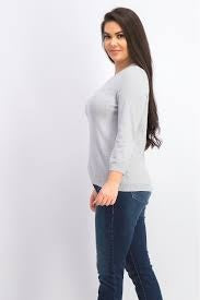 Maison Jules Women's Crewneck 3/4-Sleeve Sweater Gray Size Small