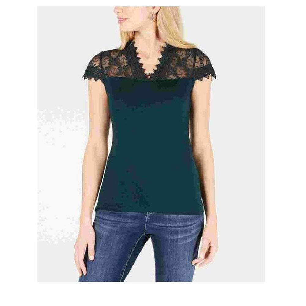 INC International Concepts Women's Lace-Trim Top Green Size XX-Large