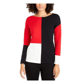 Alfani Women's Striped Colorblocked Shirt Red Size Medium