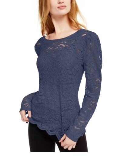 INC International Concepts Women's Lace Top Navy Size X-Small