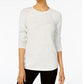 Karen Scott Women's Petite Long-Sleeve Curved Hem Sweater White Speckled Size Petite Small