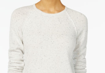 Karen Scott Women's Petite Long-Sleeve Curved Hem Sweater White Speckled Size Petite Small