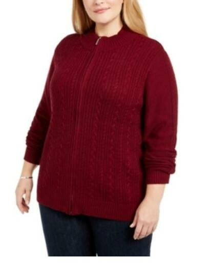 Karen Scott Women's Petite Cable-Knit Cardigan Wine Size Medium