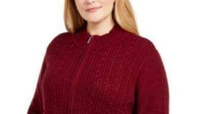 Karen Scott Women's Petite Cable-Knit Cardigan Wine Size Medium
