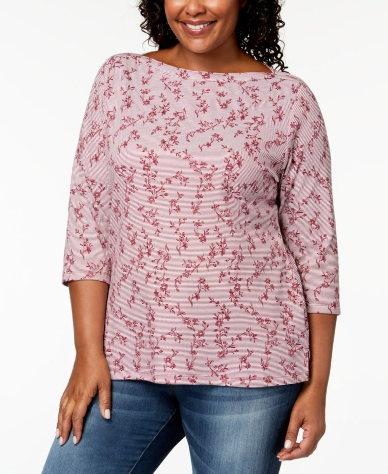 Karen Scott Women's Printed 3/4-Sleeve Top Pink Size XX-Large