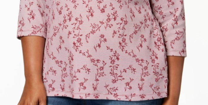 Karen Scott Women's Printed 3/4-Sleeve Top Pink Size XX-Large
