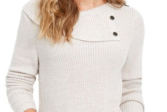 Style & Co Women's  Envelope Neck Kangaroo Pocket Knit Sweater Beige Size XX-Large