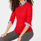 Charter Club Women's Ribbed Patterned Long Sleeve Crew Neck Sweater Red  Size PL