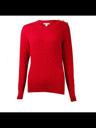 Charter Club Women's Ribbed Patterned Long Sleeve Crew Neck Sweater Red  Size PL