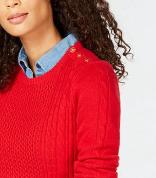 Charter Club Women's Ribbed Patterned Long Sleeve Crew Neck Sweater Red  Size PL