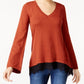 Style & Co Women's  Petite Lace-Up Chevron-Trim Sweater Orange Size PM