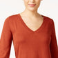 Style & Co Women's  Petite Lace-Up Chevron-Trim Sweater Orange Size PM