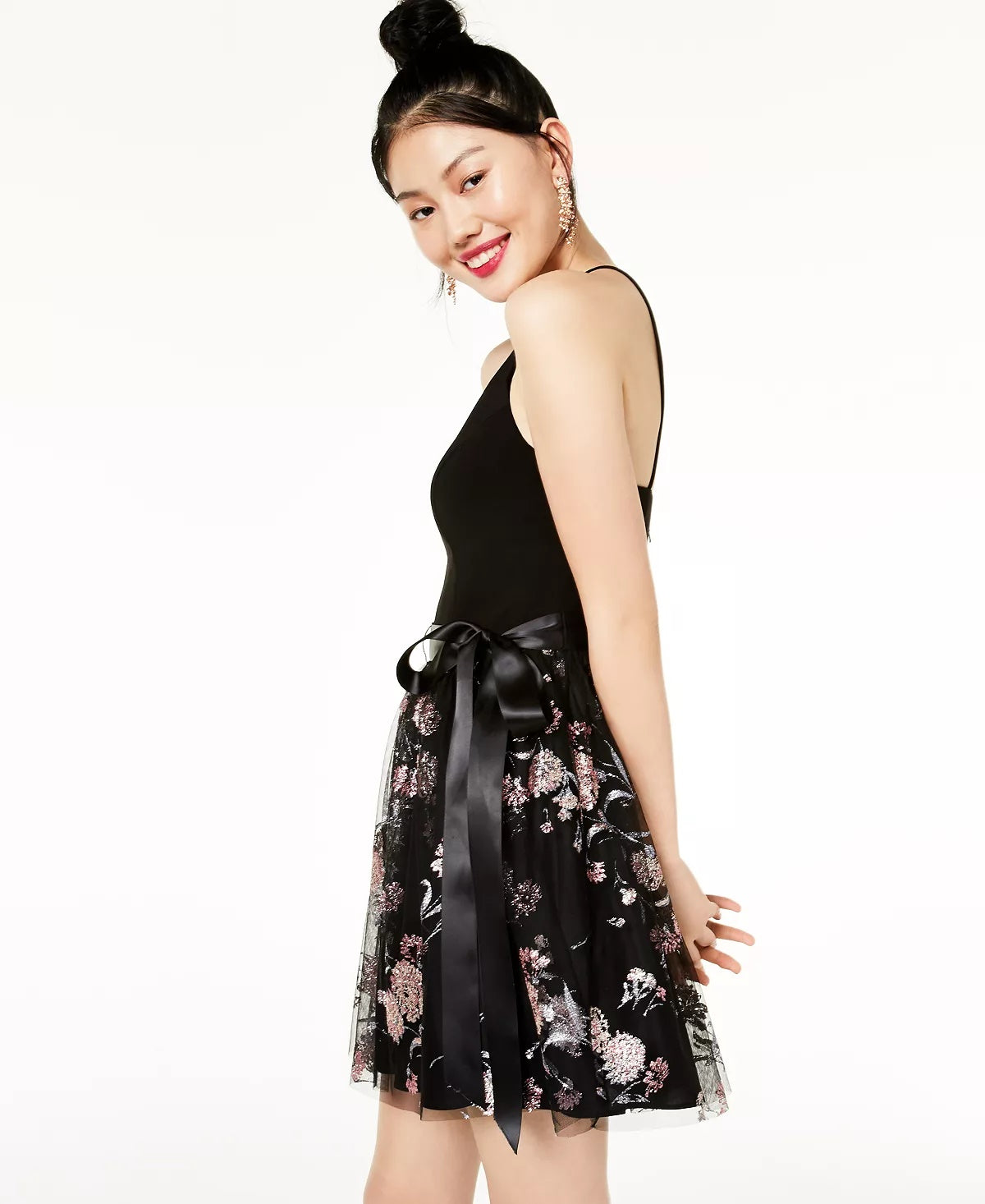 Blondie Nites Juniors' Glitter Mesh Dress Charcoal Size 3