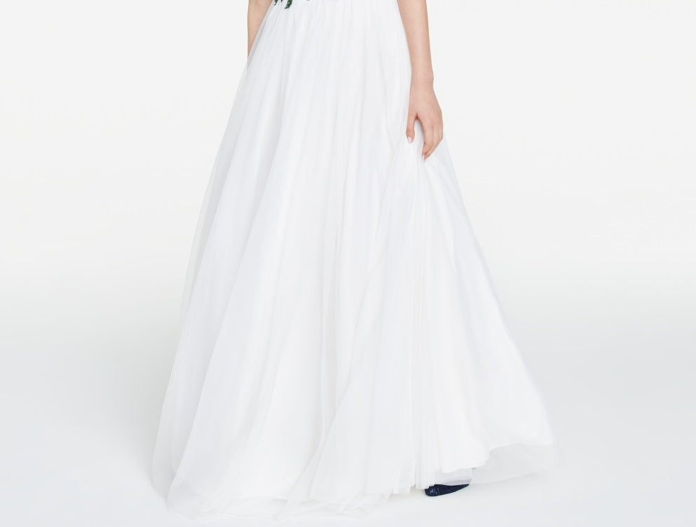 Blondie Nites Junior's Floral Applique Mesh Gown White Size 13