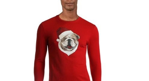 Club Room Men's Santa Bulldog Holiday Party Christmas Top Red Size Medium