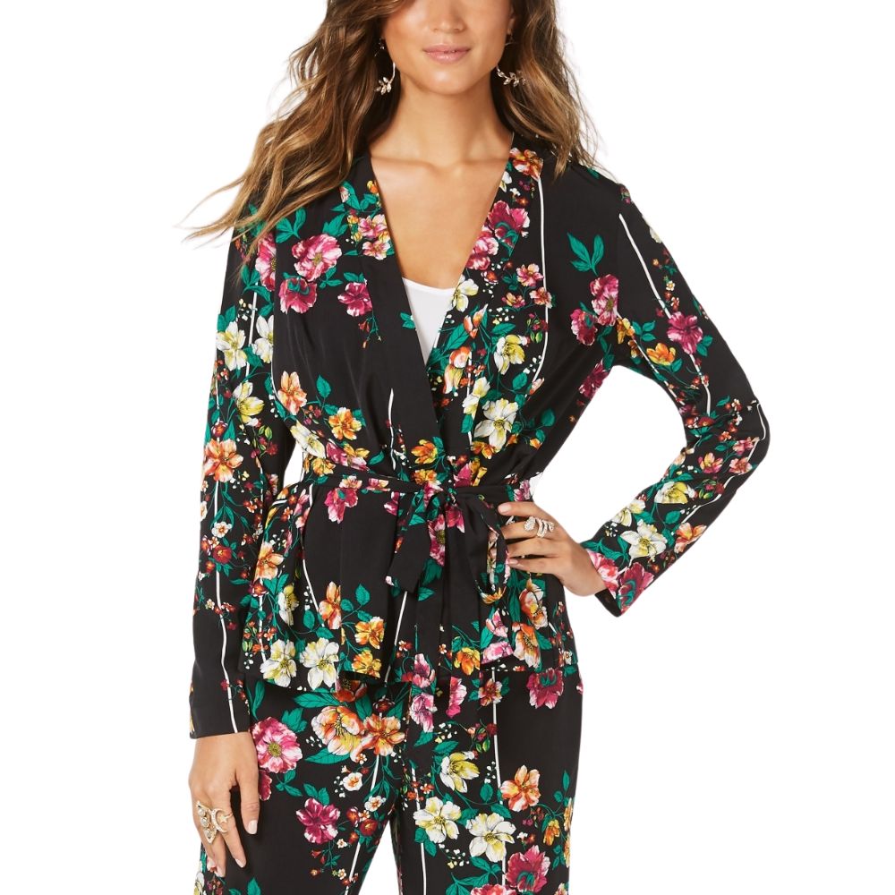 Thalia Sodi Women's Printed Belted Jacket Black Size Small
