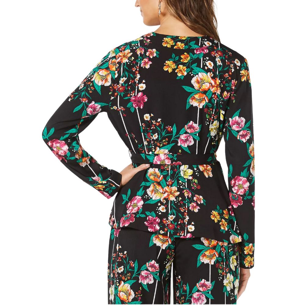 Thalia Sodi Women's Printed Belted Jacket Black Size Small