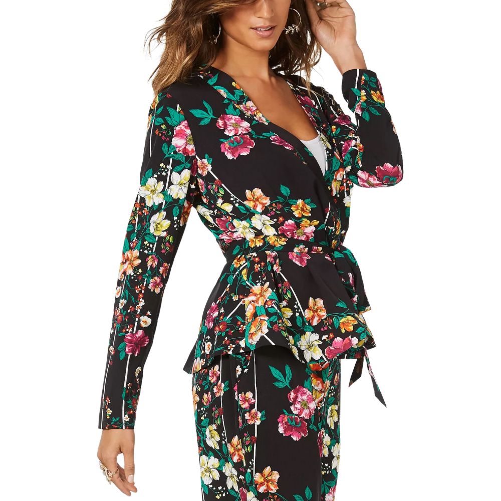Thalia Sodi Women's Printed Belted Jacket Black Size Small