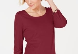 Karen Scott Women's Cotton Scoop Neck Top Wine Size Petite XL