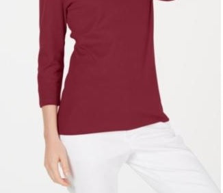 Karen Scott Women's Cotton Scoop Neck Top Wine Size Petite XL