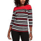 Karen Scott Women's Petite Embellished Striped Top Red Multi  Size PS