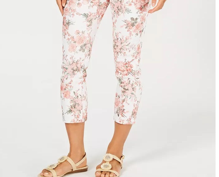 Charter Club Women's Delicate Bouquet Capri Pants White Size 14