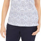Karen Scott Women's Printed Short-Sleeve Henley Top Beige Size Medium