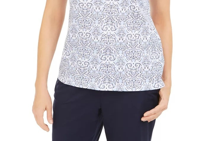 Karen Scott Women's Printed Short-Sleeve Henley Top Beige Size Medium