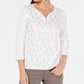 Karen Scott Women's Giraffe-Print Henley Top -White Size X-Large