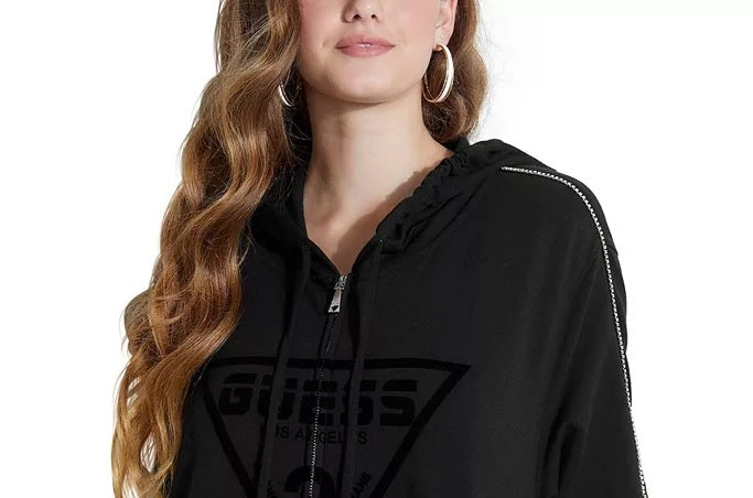 Guess Women's Mica Zip-Up Hoodie Black Size X-Large