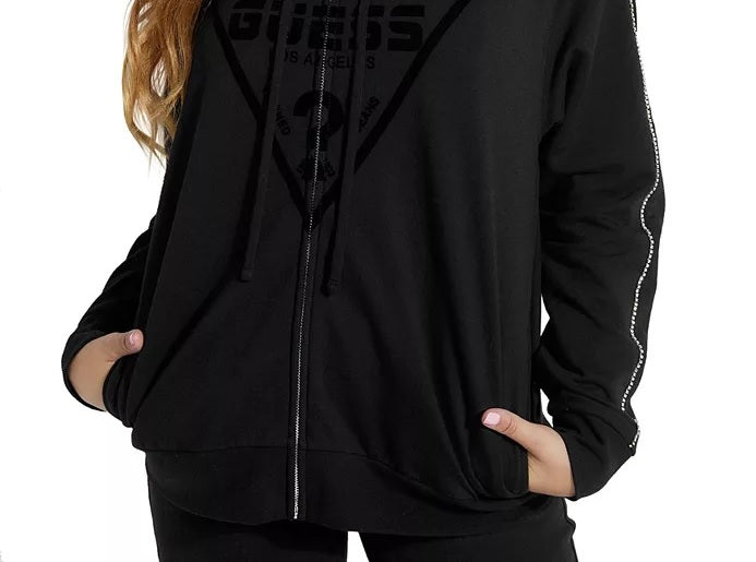 Guess Women's Mica Zip-Up Hoodie Black Size X-Large